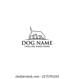 Dog sniffing ground simple monochrome illustration logo design for pet brand