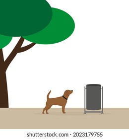 Dog sniffing trash can outdoors