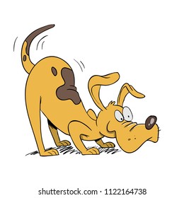 Dog sniffing and waging his tail