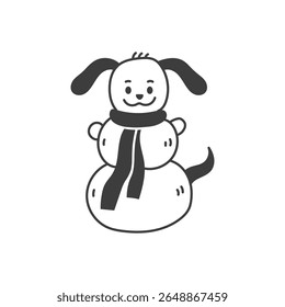 Dog Snowman Drawing. Cute doodle puppy with ears and tail, perfect for winter pet designs. Vector illustration