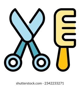 Dog spa scissors icon outline vector. Pet shower. Canine funny color flat