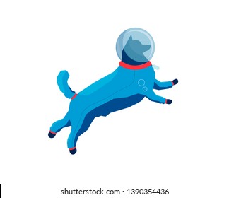 Dog in space in an astronaut's helmet vector illustration isolated on white background in trendly flat style