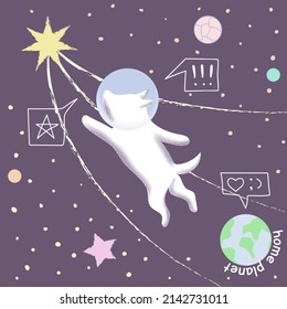 Tarjeta Dog in Space con doodle y elementos de textura