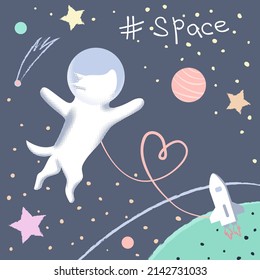 Dog in Space card with doodle and texture elements