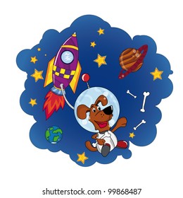 Dog in Space. Cartoon and vector isolated illustration