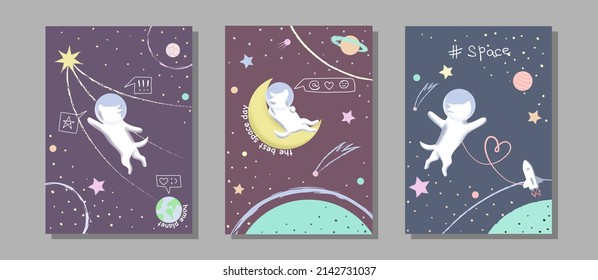 Dog in Space cover set with doodle and texture elements