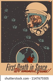 Dog in Space. Vintage Space Propaganda Poster