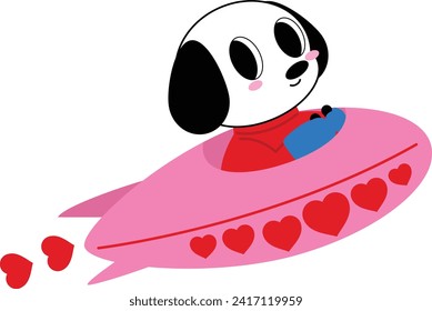 Dog with Spaceship Valentine's illustration, Heart elements with a dog