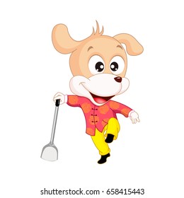 a dog with a spatula