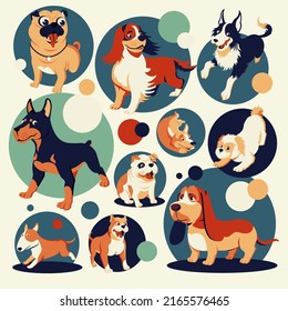 Dog species icons cute cartoon