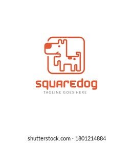 Dog Square Abstract Logo - Creative Animal Icon - Pet Vector Symbol - Cute Puppy Line Design 