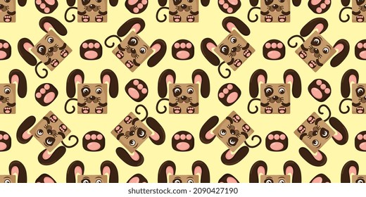 Dog square face seamless pattern. Vector illustration