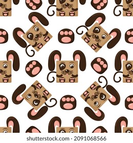 Dog square face seamless pattern. 