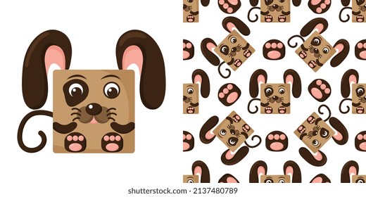 Dog square face seamless pattern. 