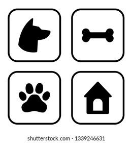Dog Square Icons Set. Dog head, paw, bone, dog house. Vector