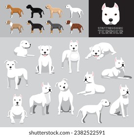 Juego de Variación de color de la ilustración del vector de dibujos animados blancos del perro Staffordshire Terrier