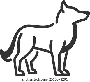 A dog is standing in front of a white background. The dog is looking to the right