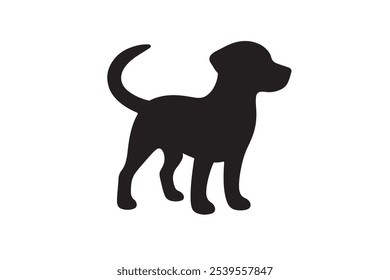 The dog is in a standing posture, facing sideways with its tail slightly raised, set against a white background.