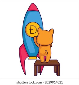 Dog is standing with the rocket. Vector graphic illustration. Individually on a white background.
