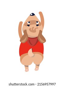 Сute dog stands on paws. Character in cartoon style for design of postcards, inscriptions, children books. Vector illustration, icon on isolated background.