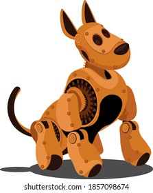 Dog steampunk robot. Unusual animal pattern mechanism vector illustration.