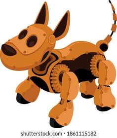 Dog steampunk robot. Unusual animal pattern mechanism vector illustration.