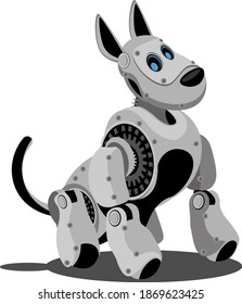 Dog steampunk robot. Unusual animal pattern mechanism vector illustration.