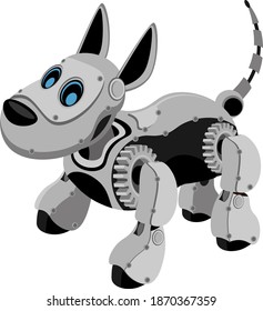 Dog steampunk robot. Unusual animal pattern mechanism vector illustration.