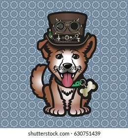 dog steampunk vector illustration hat.