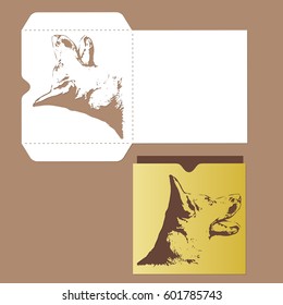 Dog stencil.  laser cut template . Vector pattern of laser cutting. Envelope for cards or invitations.