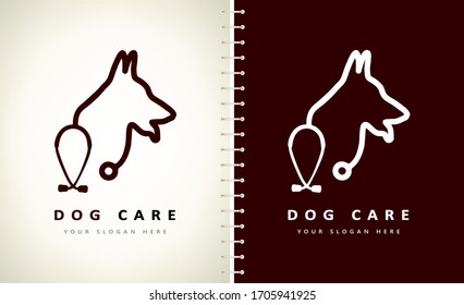 Dog with stethoscope logo. Veterinary clinic illustration. Animal logo.