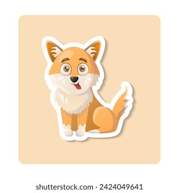 Dog sticker illustration. Animal, ears, tail, fluffy. Editable vector graphic design.