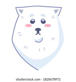 Dog sticker, sad. Emoticon for social networks and messengers. White dog pet. Cute kawaii animal in cartoon style.