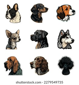 Dog Stickers Flat Icon Set Isolated On White Background
