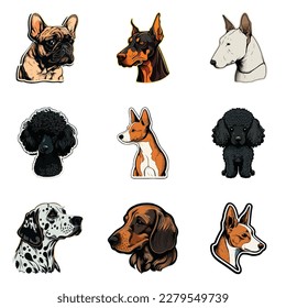 Dog Stickers Flat Icon Set Isolated On White Background