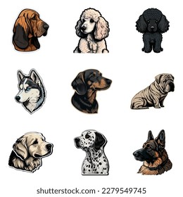 Dog Stickers Flat Icon Set Isolated On White Background