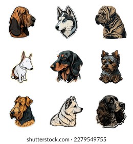 Dog Stickers Flat Icon Set Isolated On White Background