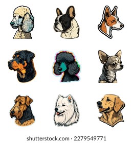 Dog Stickers Flat Icon Set Isolated On White Background