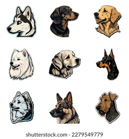 Dog Stickers Flat Icon Set Isolated On White Background