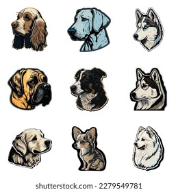Dog Stickers Flat Icon Set Isolated On White Background