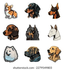 Dog Stickers Flat Icon Set Isolated On White Background