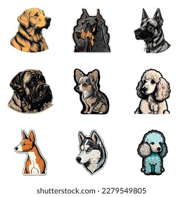 Dog Stickers Flat Icon Set Isolated On White Background