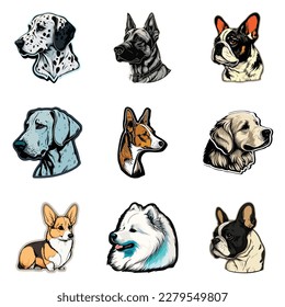 Dog Stickers Flat Icon Set Isolated On White Background