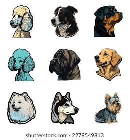 Dog Stickers Flat Icon Set Isolated On White Background