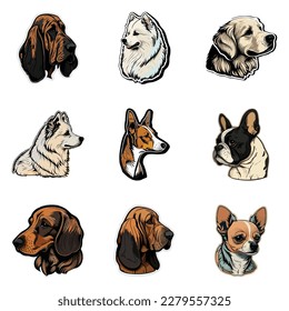 Dog Stickers Flat Icon Set Isolated On White Background