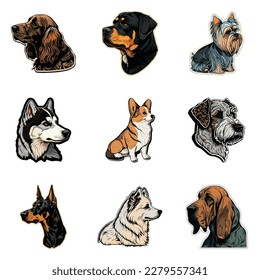 Dog Stickers Flat Icon Set Isolated On White Background