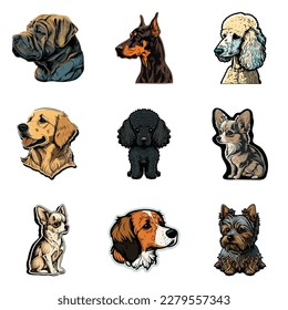Dog Stickers Flat Icon Set Isolated On White Background