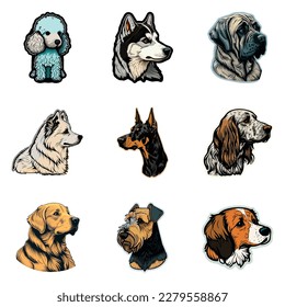 Dog Stickers Flat Icon Set Isolated On White Background