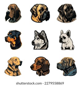 Dog Stickers Flat Icon Set Isolated On White Background