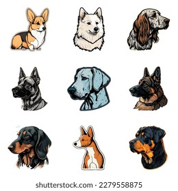 Dog Stickers Flat Icon Set Isolated On White Background